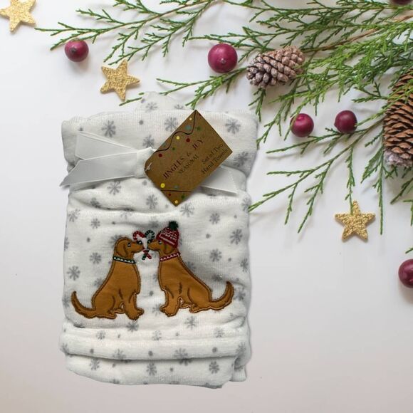 Jingles & Joy Christmas Puppy Hand Towels Set 2 - Picture 1 of 1